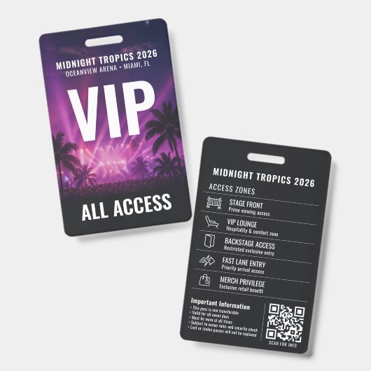 VIP All Access Pas Minimalistische Zwarte Evenemen Badge (Voor- en achterkant)