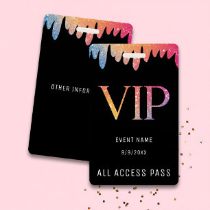 VIP All Access Pas Zwart Moderne Glitters Badge