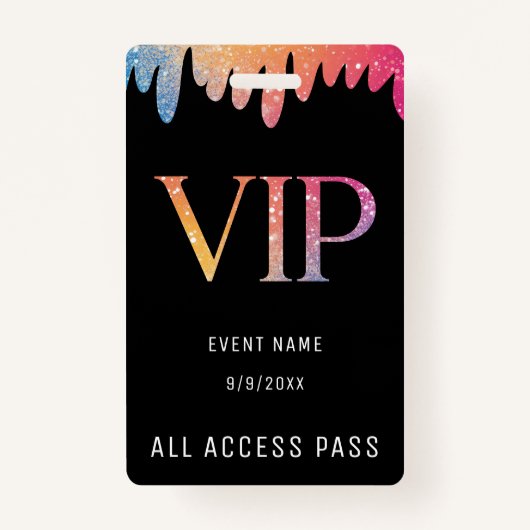 VIP All Access Pass Black Modern Glitter Badge (Voorkant)