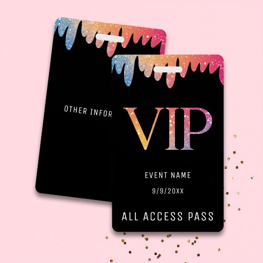 VIP All Access Pass Black Modern Glitter Badge