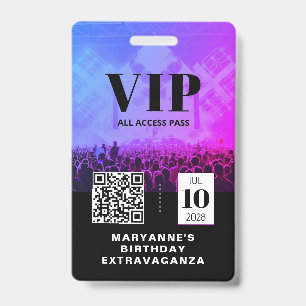VIP All Access QR-code verjaardag Badge