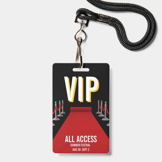 VIP All Access Rode Loper Spotlight Evenement Badge (Voorzijde met lanyard)
