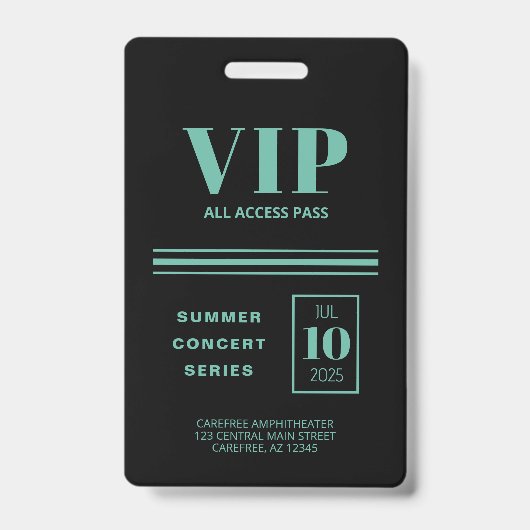 VIP All Access Zwart Turquoise Badge (Voorzijde)