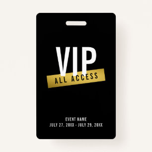 VIP Alle Toegang Zwart Wit Goud ID Badge