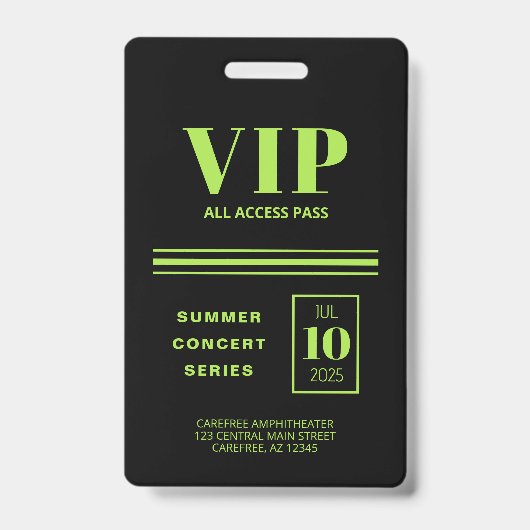 VIP Alles Toegang Fluorescerend Groen Badge (Voorzijde)