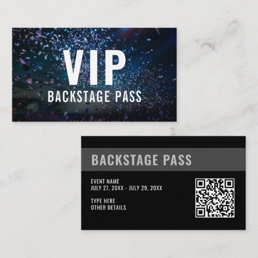 VIP Backstage Pas QR Code Evenement Foto Visitekaartje (Voorkant / Achterkant)
