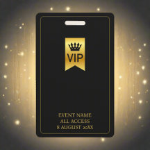 VIP Backstage Pass Muziekfestival Zwart & Goud