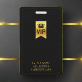 VIP Backstage Pass Muziekfestival Zwart & Goud Badge