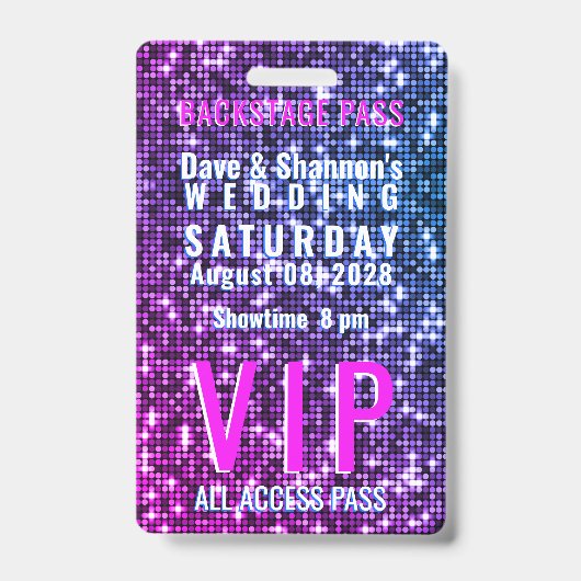 VIP Backstage Pass Trouwtafel Zitplaatsen Badge (Voorzijde)