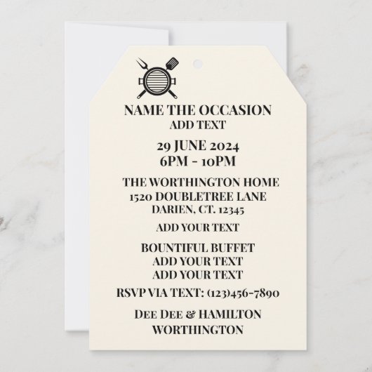 VIP Barbecue / Varken Pickin' Kaart (Achterkant)