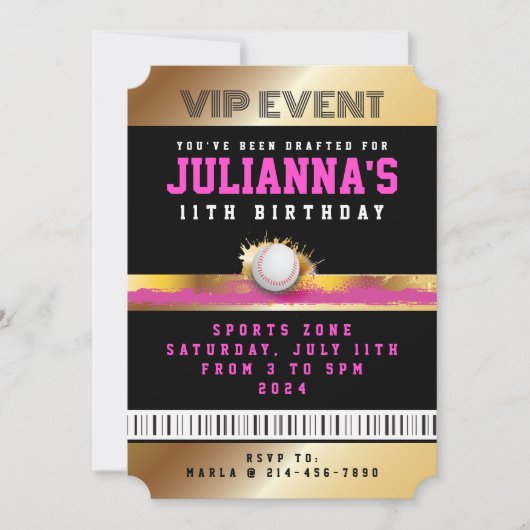 VIP BASEBALL All TOEGANG Pink Pass Badge Uitnodigi Kaart (Voorkant)