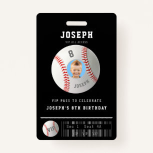 VIP Baseball Pass Custom Photo Birthday Party Badge