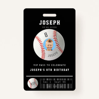 VIP Baseball Pass Custom Photo Birthday Party Badge