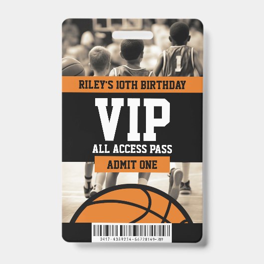 VIP-Basketbal Verjaardagsfeest Gastpas Badge (Voorzijde)