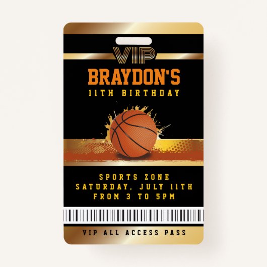 VIP Basketball Birthday ALL TOEGANG Gold Pass Badge (Voorkant)