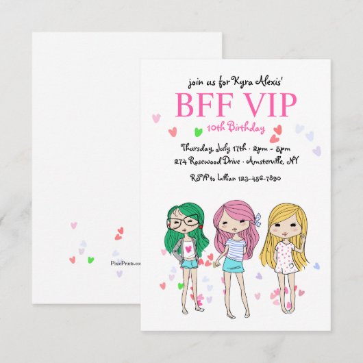 VIP Birthday Party BFF - uitnodiging (Voorkant / Achterkant)