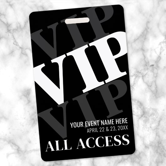 VIP Black All Access-evenement Badge