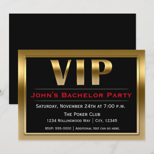 VIP Black & Gold Luxe Feest Uitnodiging (Voorkant / Achterkant)