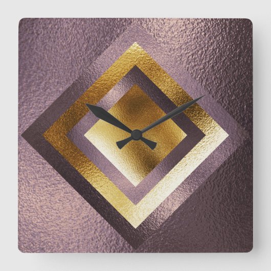 Vip Bordeaux Gold Metallic Shiny Geometric Clock Vierkante Klok (Voorkant)