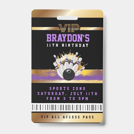 VIP Bowling ALL ACCESS Gouden Pas Badge (Voorzijde)