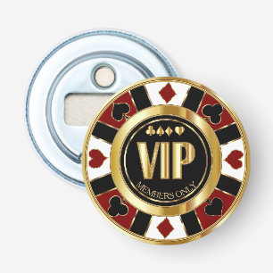 VIP Casino Poker Chip Las Vegas - rood / goud Button Flesopener