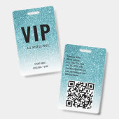 VIP Custo ge evenement of concert Blauwe Glitters Badge (Voor- en achterkant)