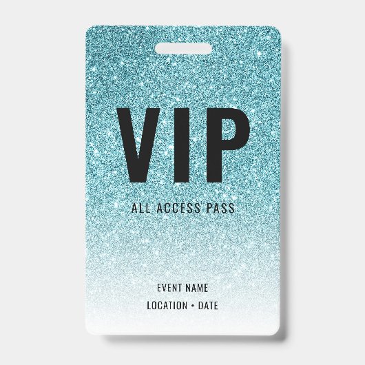 VIP Custo ge evenement of concert Blauwe Glitters Badge (Voorzijde)