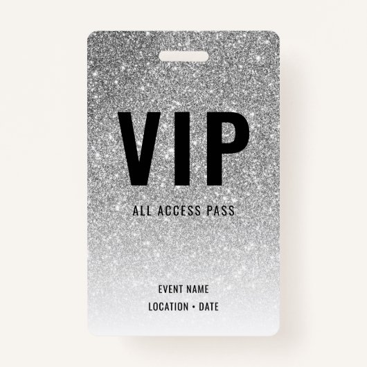 VIP Custom Event of Concert Zilveren Glitter Badge (Voorkant)