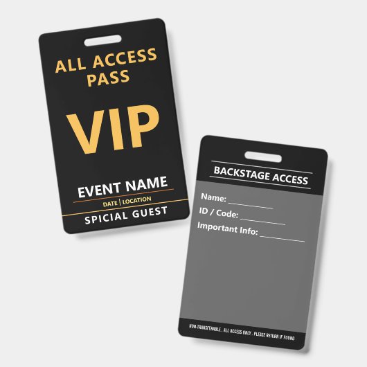 VIP Event Badge – All Access Pass Design (Voor- en achterkant)