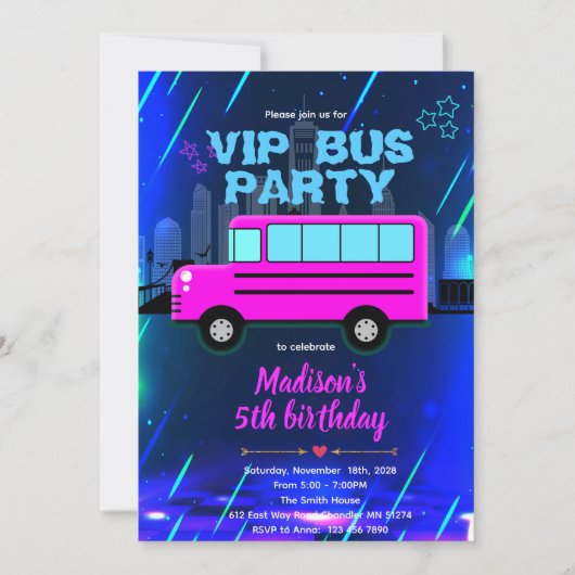 VIP-feestbusuitnodiging Kaart (Voorkant)