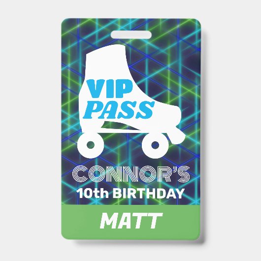 VIP-feestpas jongens roller skating verjaardag koo Badge (Voorzijde)