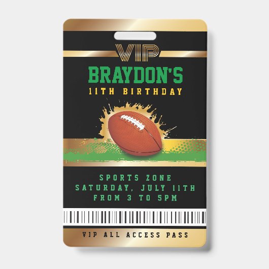 VIP Football Birthday ALL TOEGANG Gold Pass Badge (Front)