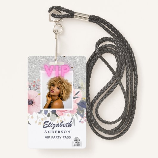 VIP-FOTO-ID - Feest, Festival, Evenement GLITTER G Badge (Voorkant met draagriem)