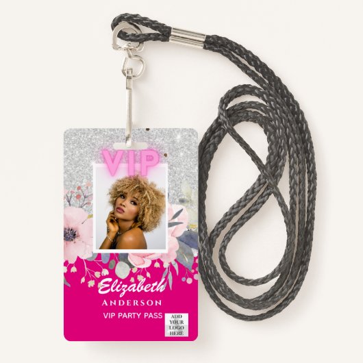 VIP-FOTO-ID - Feest, Festival, Evenement GLITTER G Badge (Voorkant met draagriem)