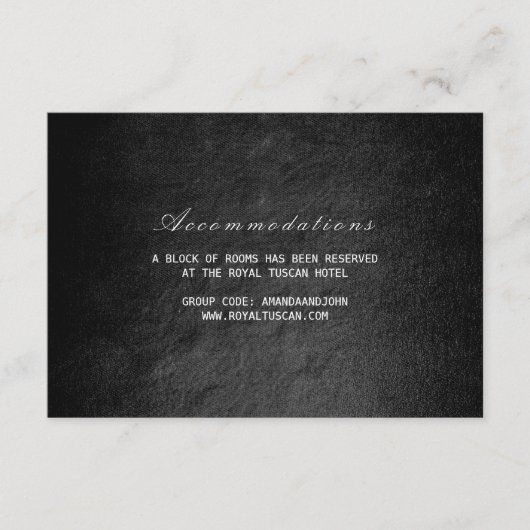 Vip Glam Black Wedding Hotel Accomodatie Informatiekaartje (Voorkant)