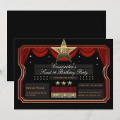 VIP Gold Star Red en Black Elegant Birthday Party Kaart (Voorkant / Achterkant)