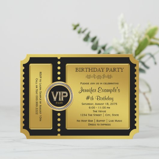 VIP Golden Ticket Birthday Party Kaart (Staand voorkant)
