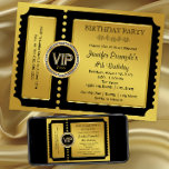 VIP Golden Ticket Birthday Party Kaart<br><div class="desc">Mooie uitnodiging voor een gouden kaartje. U kunt deze elegante VIP gouden de verjaardagspartij van het kaartje en de uitnodiging van het gebeurteniskaartje gemakkelijk aanpassen door uw details in de doopvontstijl en de kleur, de formulering en de lay-out van uw keus toe te voegen. U kunt de achtergrondkleur ook wijzigen....</div>