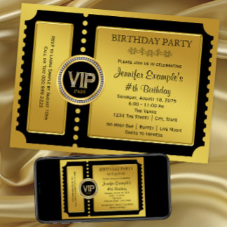 VIP Golden Ticket Birthday Party Kaart