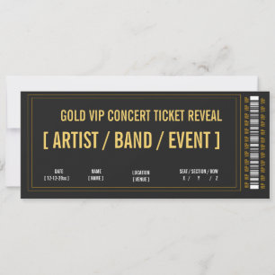 VIP Goud Folie Concert Ticket Onthulling Cadeau Id Kaart
