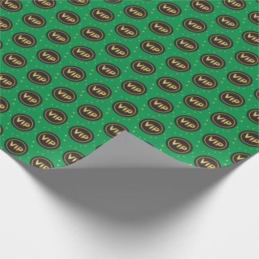 VIP goud op zwart cirkelpatroon op groen Cadeaupapier (Hoek)
