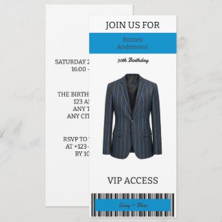 VIP grijsblauwe pak 30e verjaardagsuitnodiging Kaart