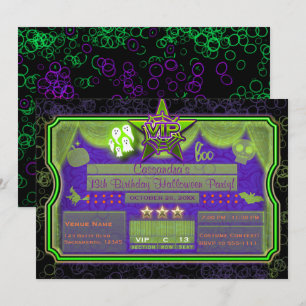 VIP Halloween groen & paars glow verjaardagsfeestj Kaart
