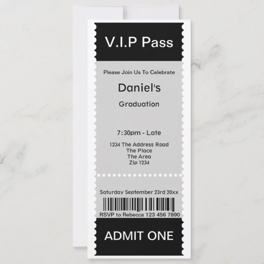 VIP het Ticket van de Toelating van de Partij van Kaart (Voorkant)