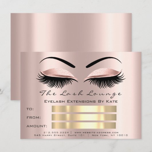 VIP Lash Roos Brow Makeup Artist Certificate Cadea Kaart (Voorkant / Achterkant)