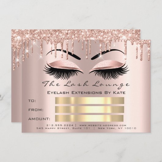 VIP Lashes Roos Brow Makeup Certificate Cadeaut Kaart (Voorkant / Achterkant)