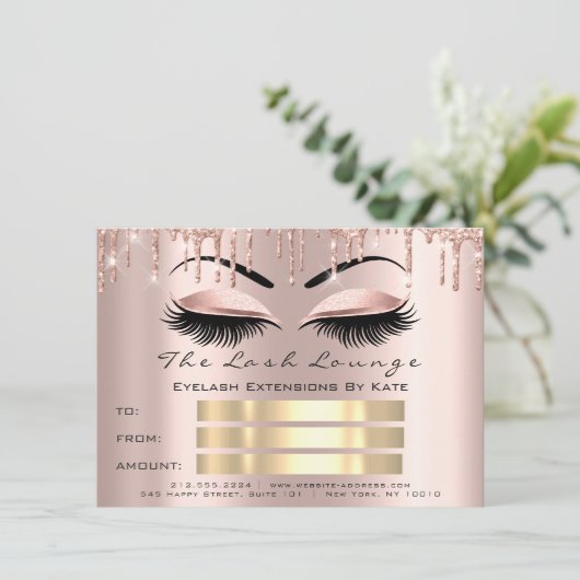VIP Lashes Roos Brow Makeup Certificate Cadeaut Kaart (Staand voorkant)