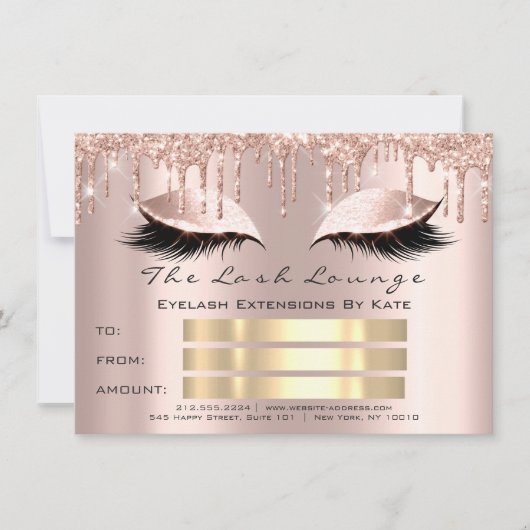 VIP Lashes Roos Spark Gold Makeup Certificate Cade Kaart (Voorkant)