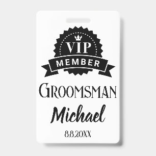 VIP-lid bruidsjonker gepersonaliseerde trouw Badge