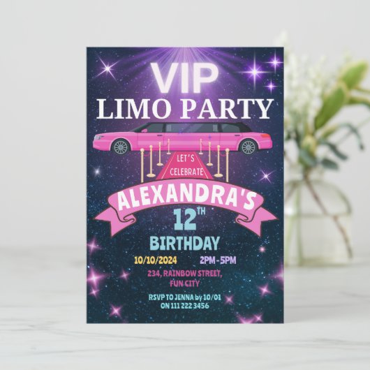 VIP Limo Party Verjaardagsfeestje Meisje Kaart (Staand voorkant)